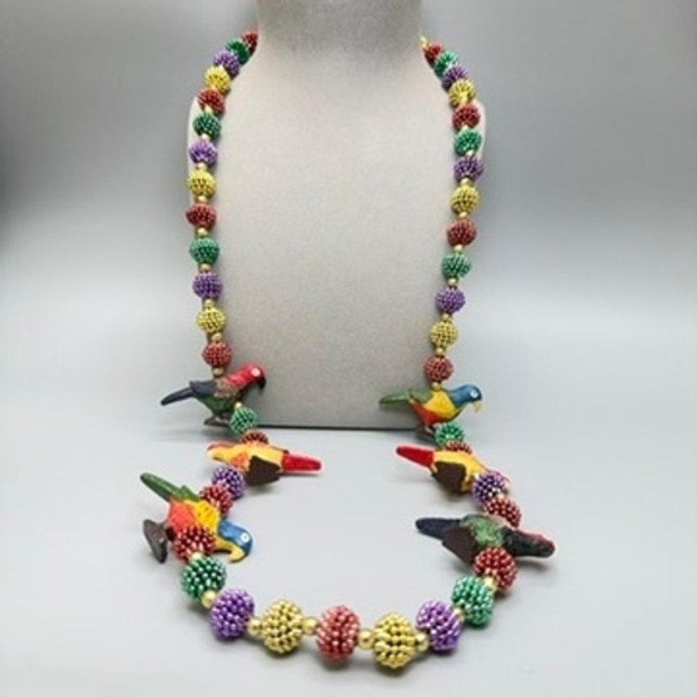 Parrot Bird Mardi Gras Trade Beads Necklace 40" Party New Orleans Tropical Fun